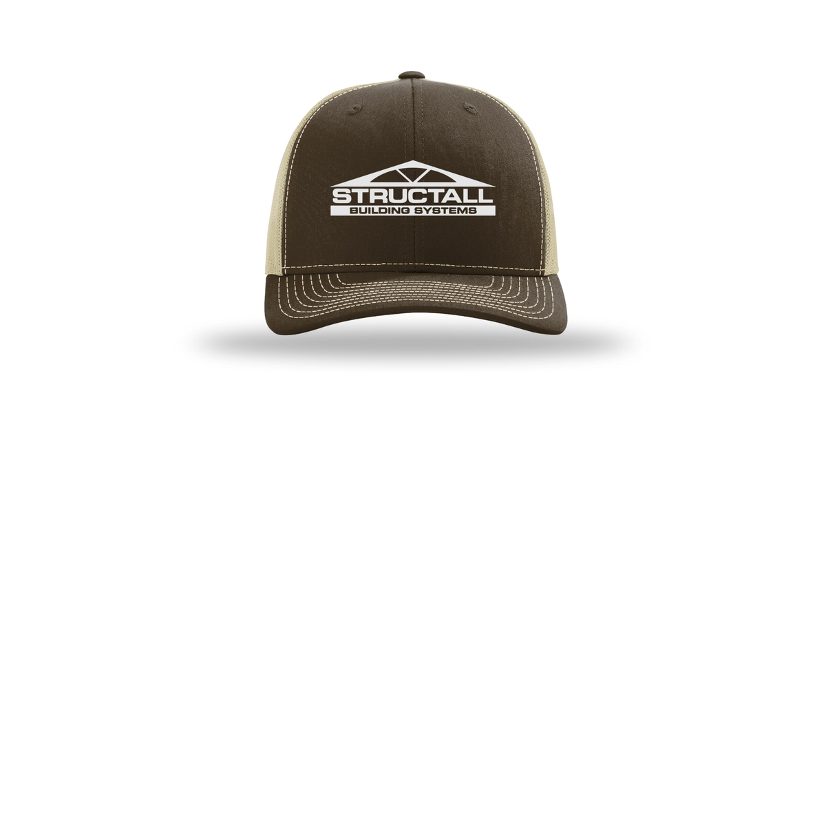 structall-richardson-trucker-cap-embroidery-capfront-R112-brownkhaki-flat-front