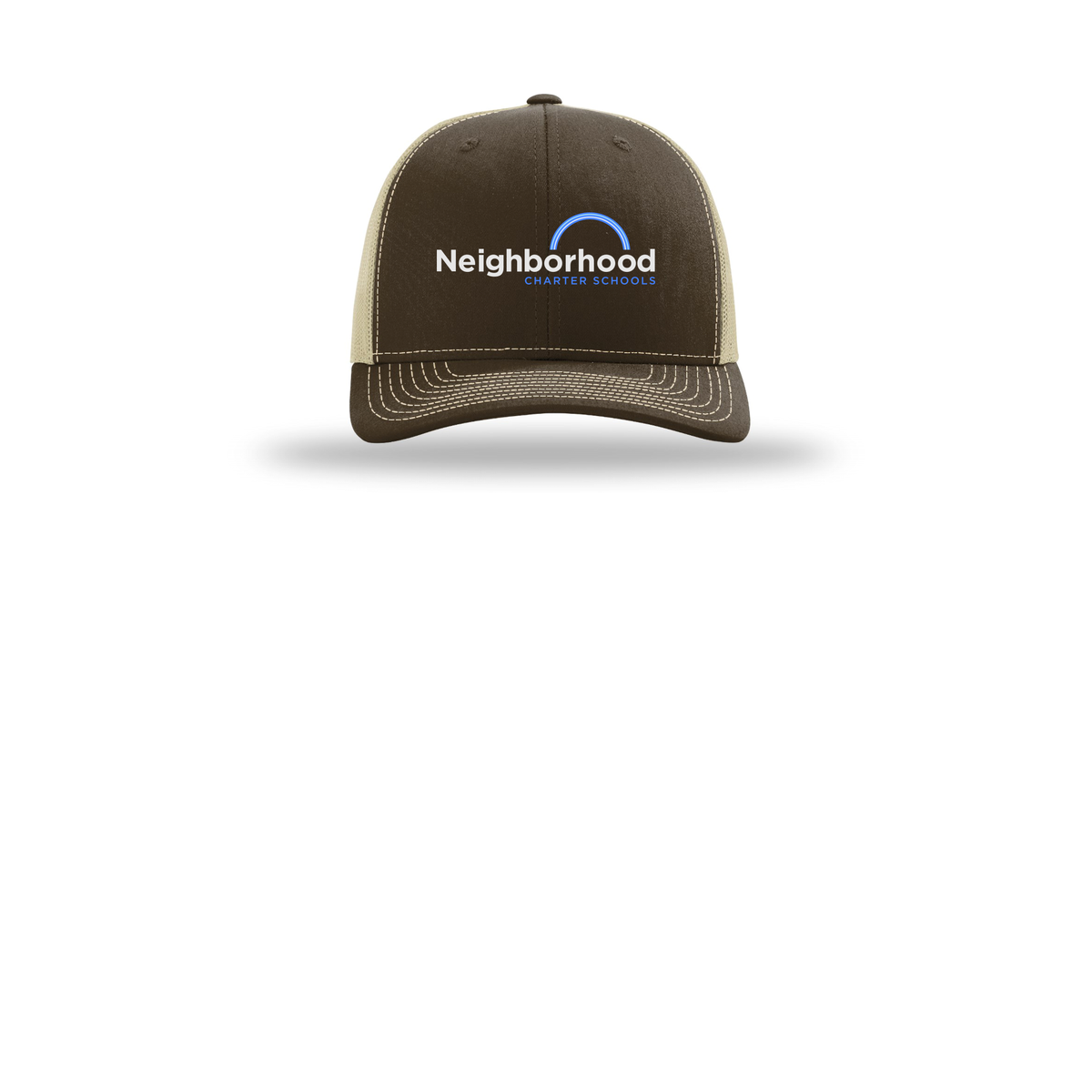 ncschools-richardson-trucker-cap-embroidery-capfront-R112-brownkhaki-flat-front