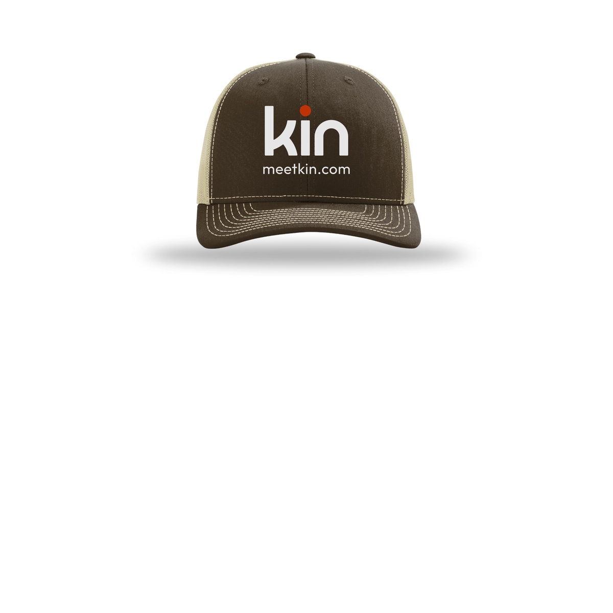 kin-richardson-trucker-cap-embroidery-capfront-R112-brownkhaki-flat-front