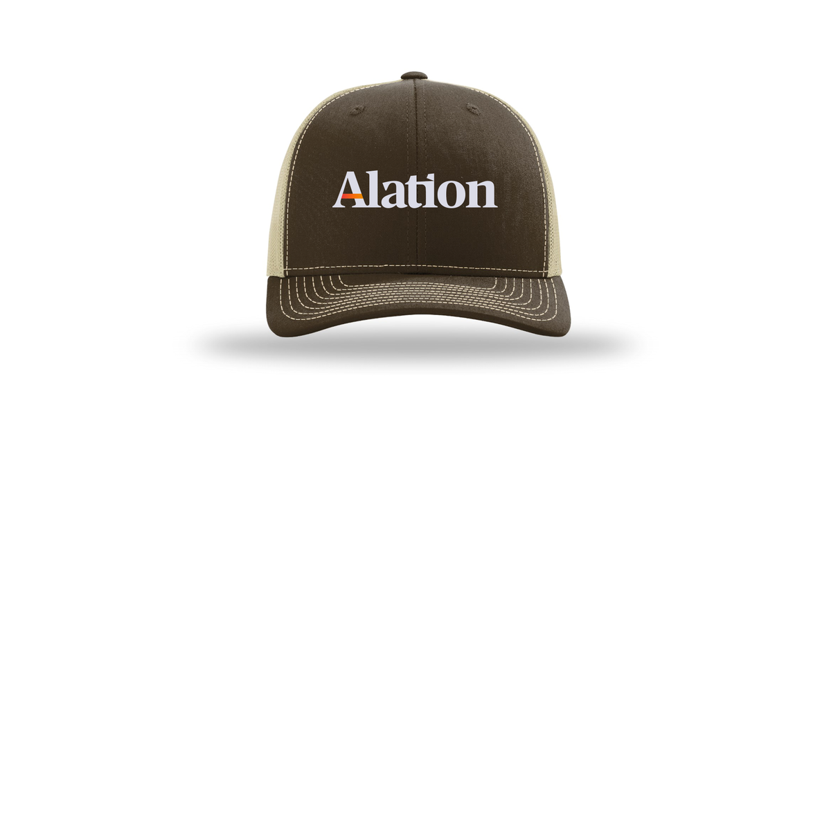 alation-richardson-trucker-cap-embroidery-capfront-R112-brownkhaki-flat-front