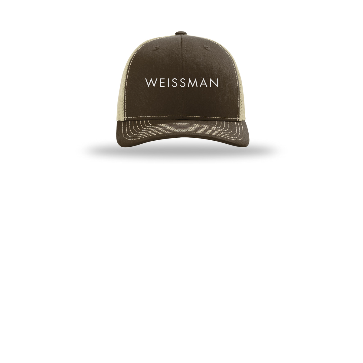 weissmans-richardson-trucker-cap-embroidery-capfront-R112-brownkhaki-flat-front