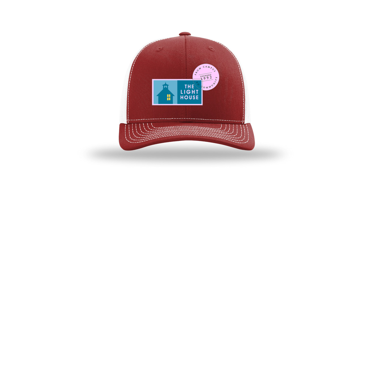 lhcampus-richardson-trucker-cap-embroidery-capfront-R112-cardinalwhite-flat-front