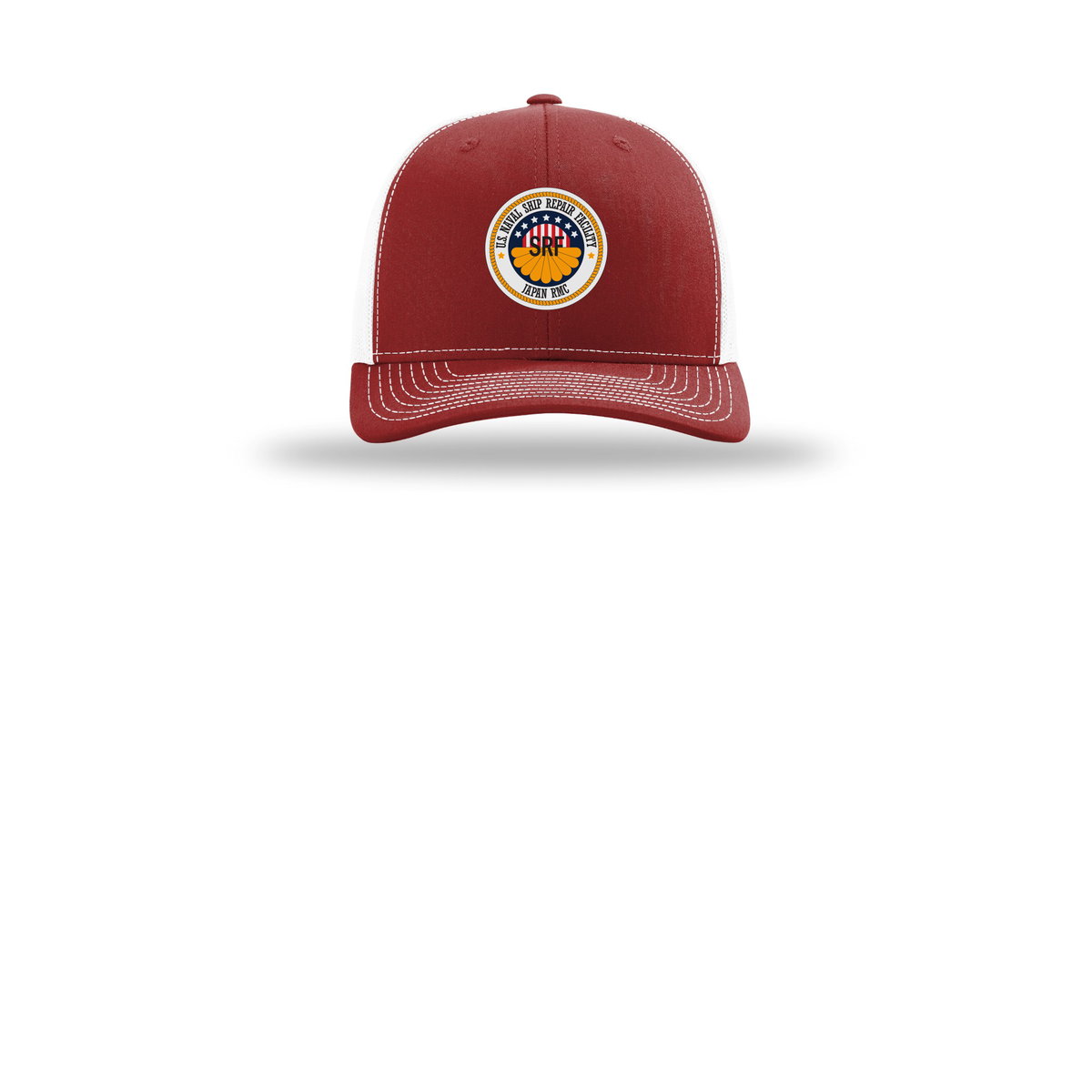 srf-jrmc-richardson-trucker-cap-embroidery-capfront-R112-cardinalwhite-flat-front
