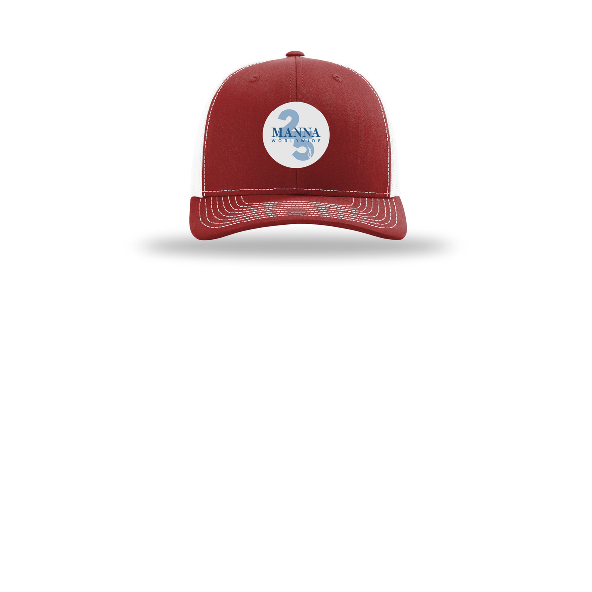 mannaworldwide-richardson-trucker-cap-embroidery-capfront-R112-cardinalwhite-flat-front