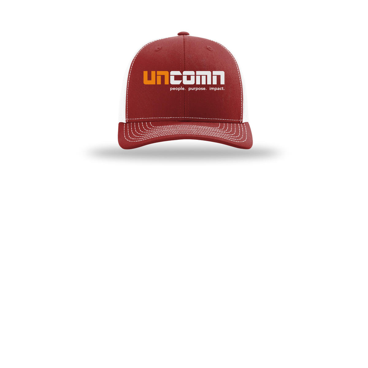 uncomn-richardson-trucker-cap-embroidery-capfront-R112-cardinalwhite-flat-front