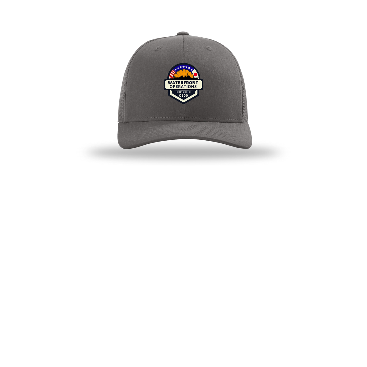 waterfront-operations-retro-trucker-cap-embroidery-capfront-R112-charcoal-flat-front