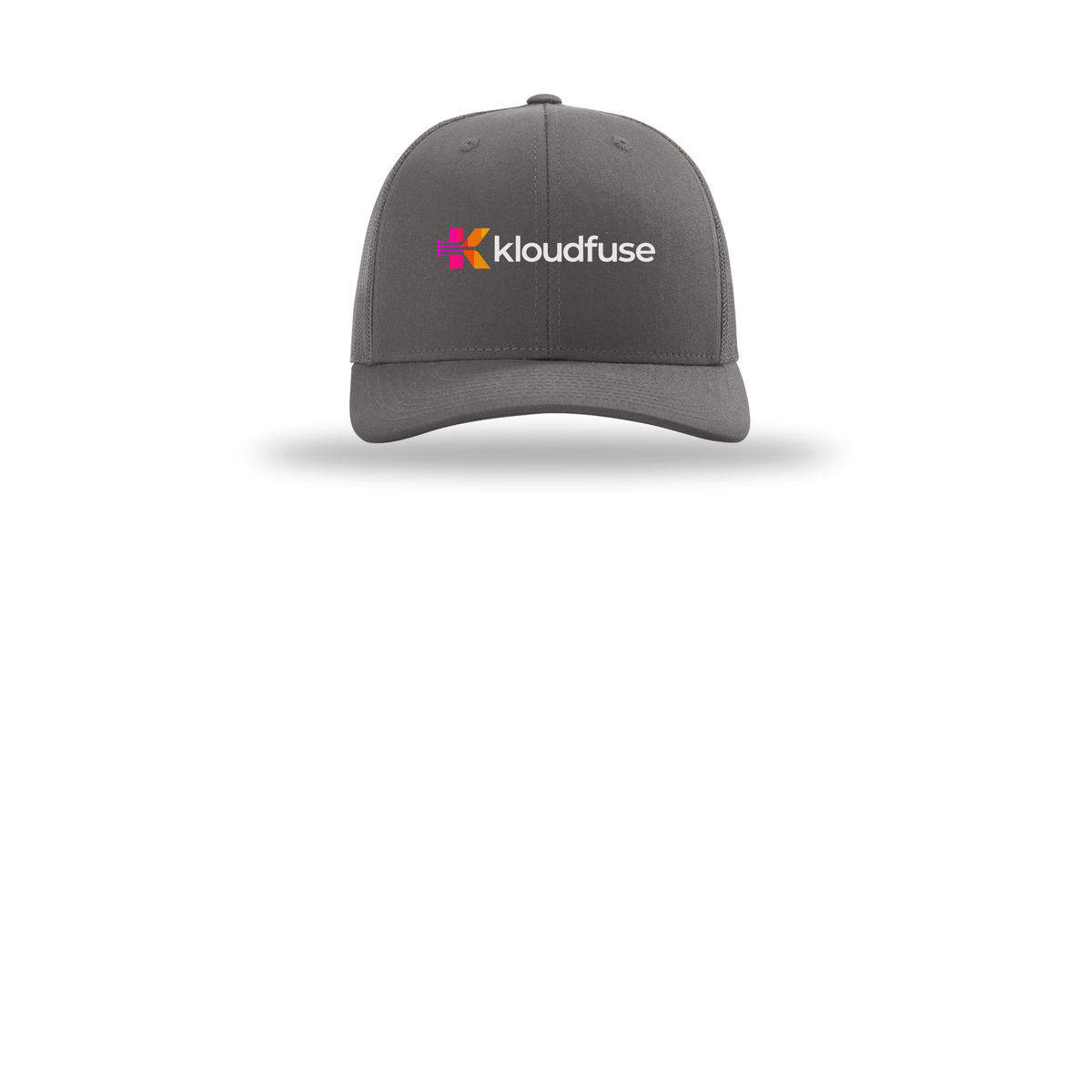 kloudfuse-richardson-trucker-cap-embroidery-capfront-R112-charcoal-flat-front
