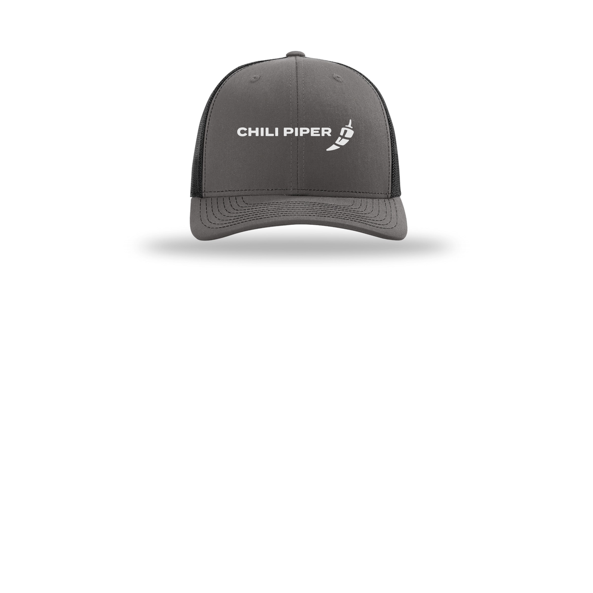 chilipiper-richardson-trucker-cap-embroidery-capfront-R112-charcoalblack-flat-front
