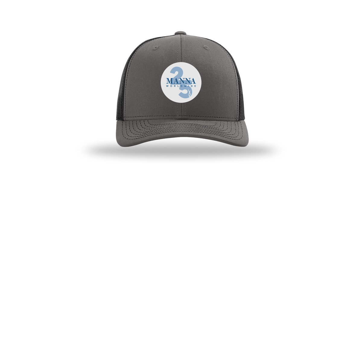 mannaworldwide-richardson-trucker-cap-embroidery-capfront-R112-charcoalblack-flat-front