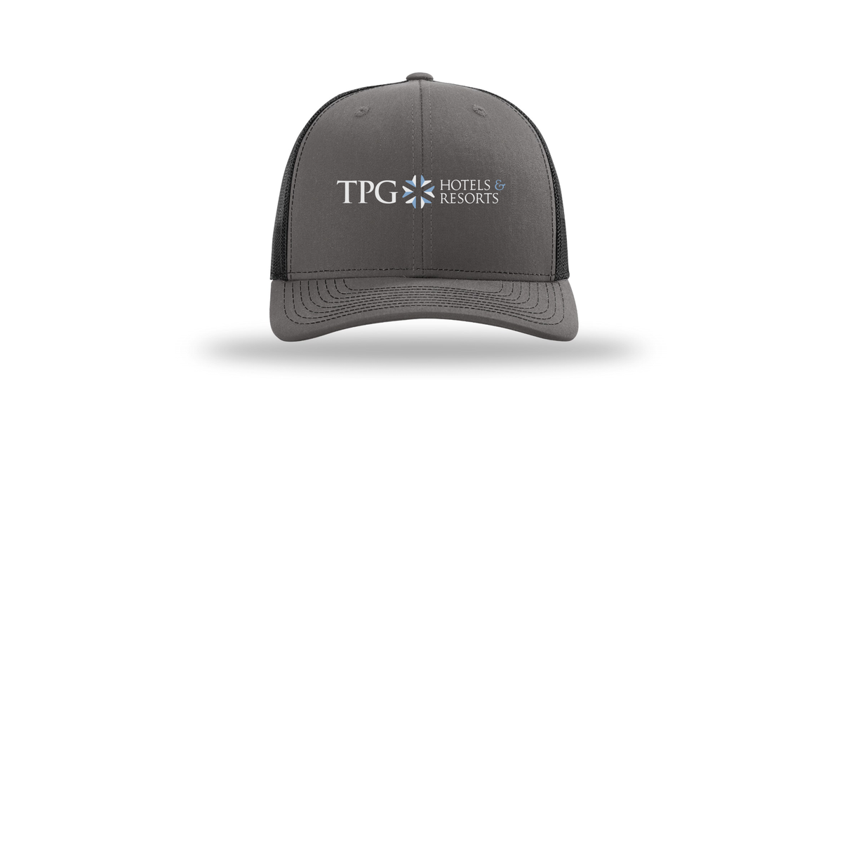 tpghotelsandresorts-richardson-trucker-cap-embroidery-capfront-R112-charcoalblack-flat-front