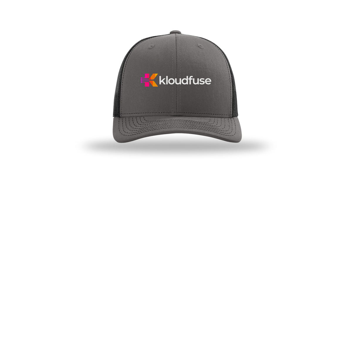 kloudfuse-richardson-trucker-cap-embroidery-capfront-R112-charcoalblack-flat-front
