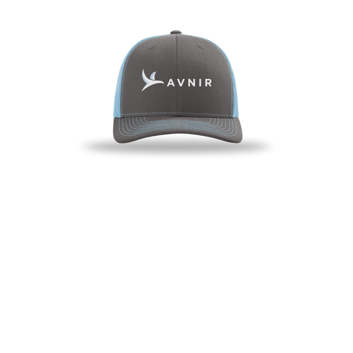 avnir-richardson-trucker-cap-embroidery-capfront-R112-charcoalcolumbiablue-flat-front