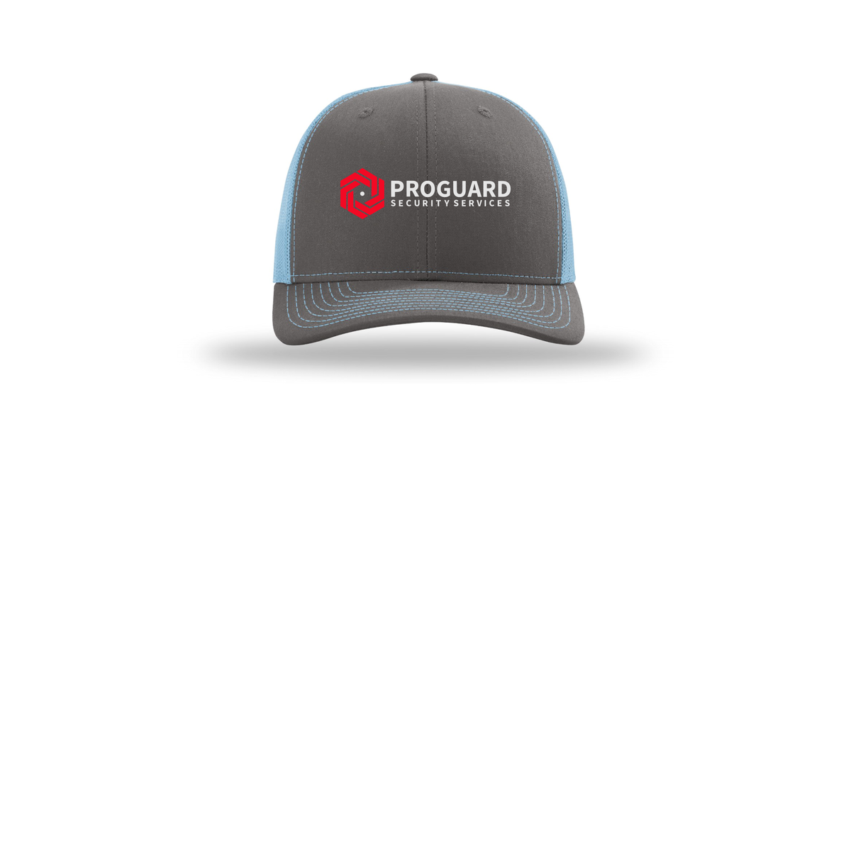 proguardsecurityservices-richardson-trucker-cap-embroidery-capfront-R112-charcoalcolumbiablue-flat-front