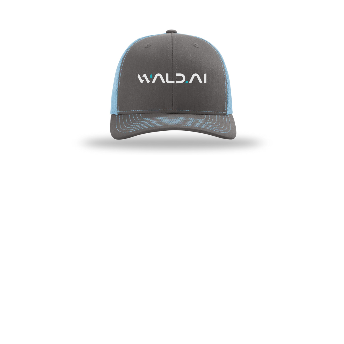 wald-richardson-trucker-cap-embroidery-capfront-R112-charcoalcolumbiablue-flat-front