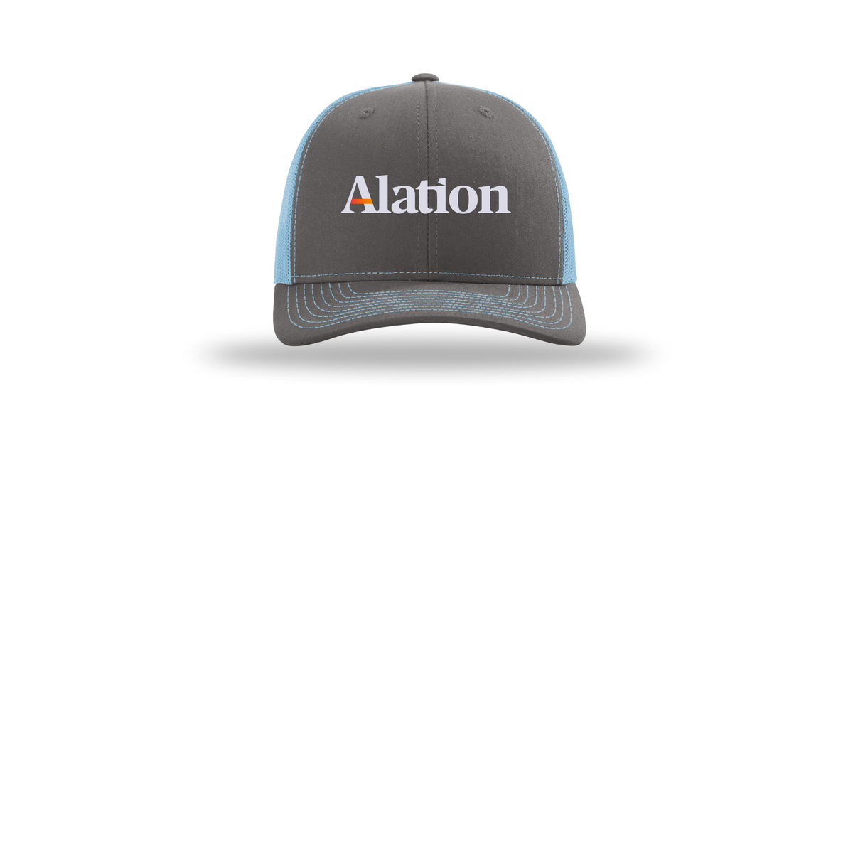 alation-richardson-trucker-cap-embroidery-capfront-R112-charcoalcolumbiablue-flat-front