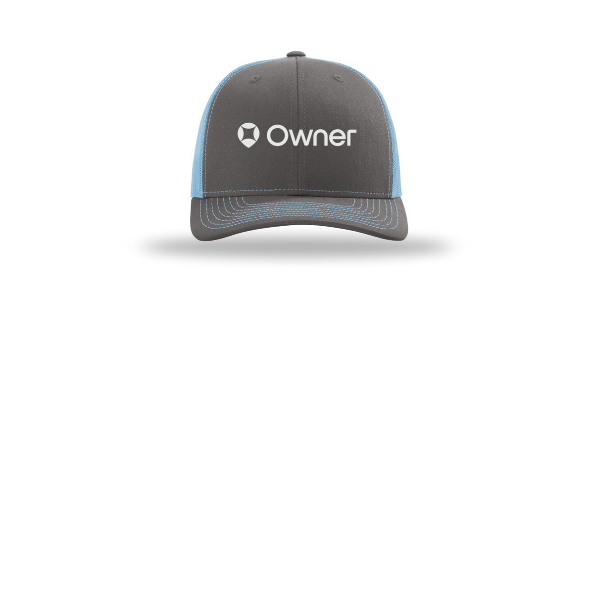 owner-richardson-trucker-cap-embroidery-capfront-R112-charcoalcolumbiablue-flat-front