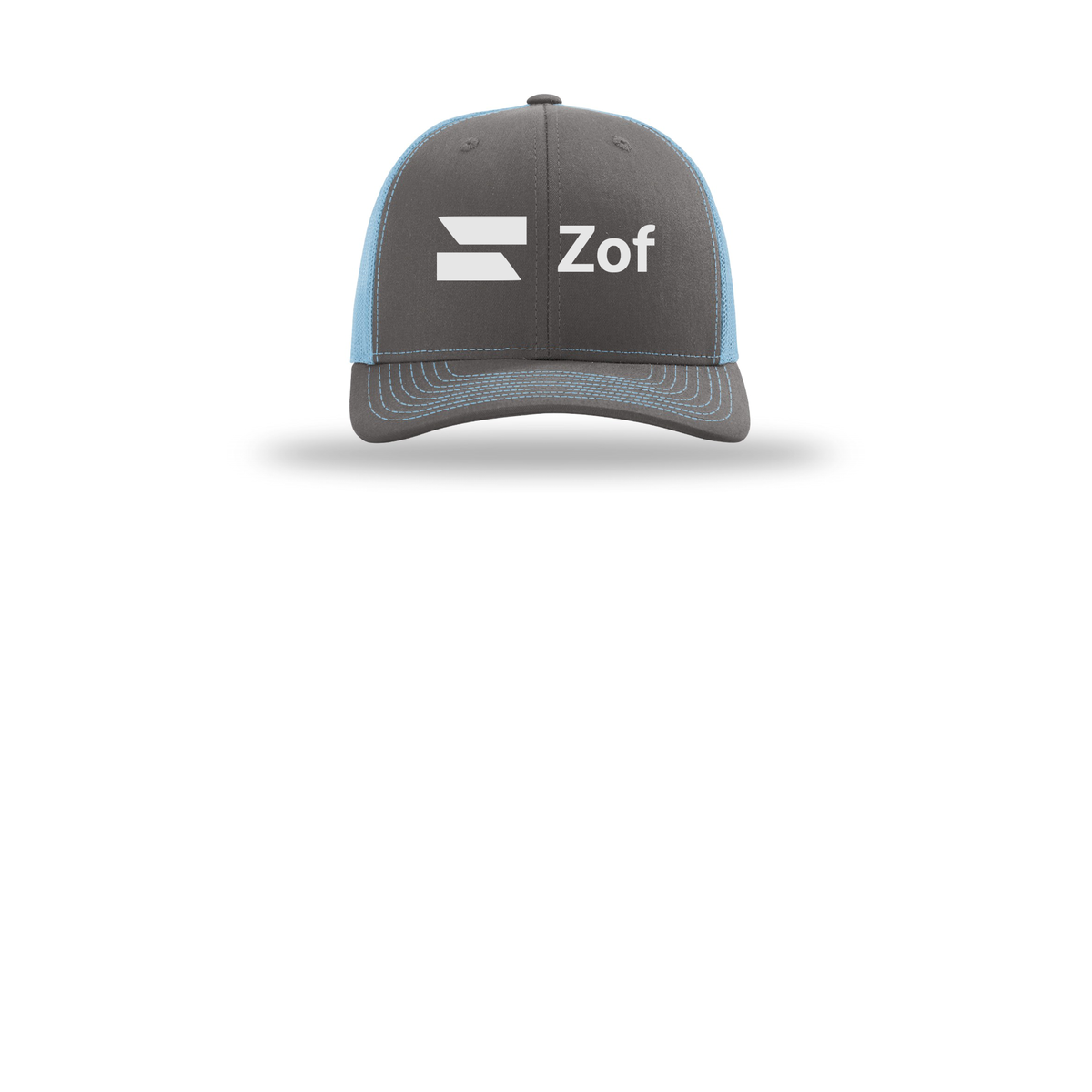 zof-richardson-trucker-cap-embroidery-capfront-R112-charcoalcolumbiablue-flat-front