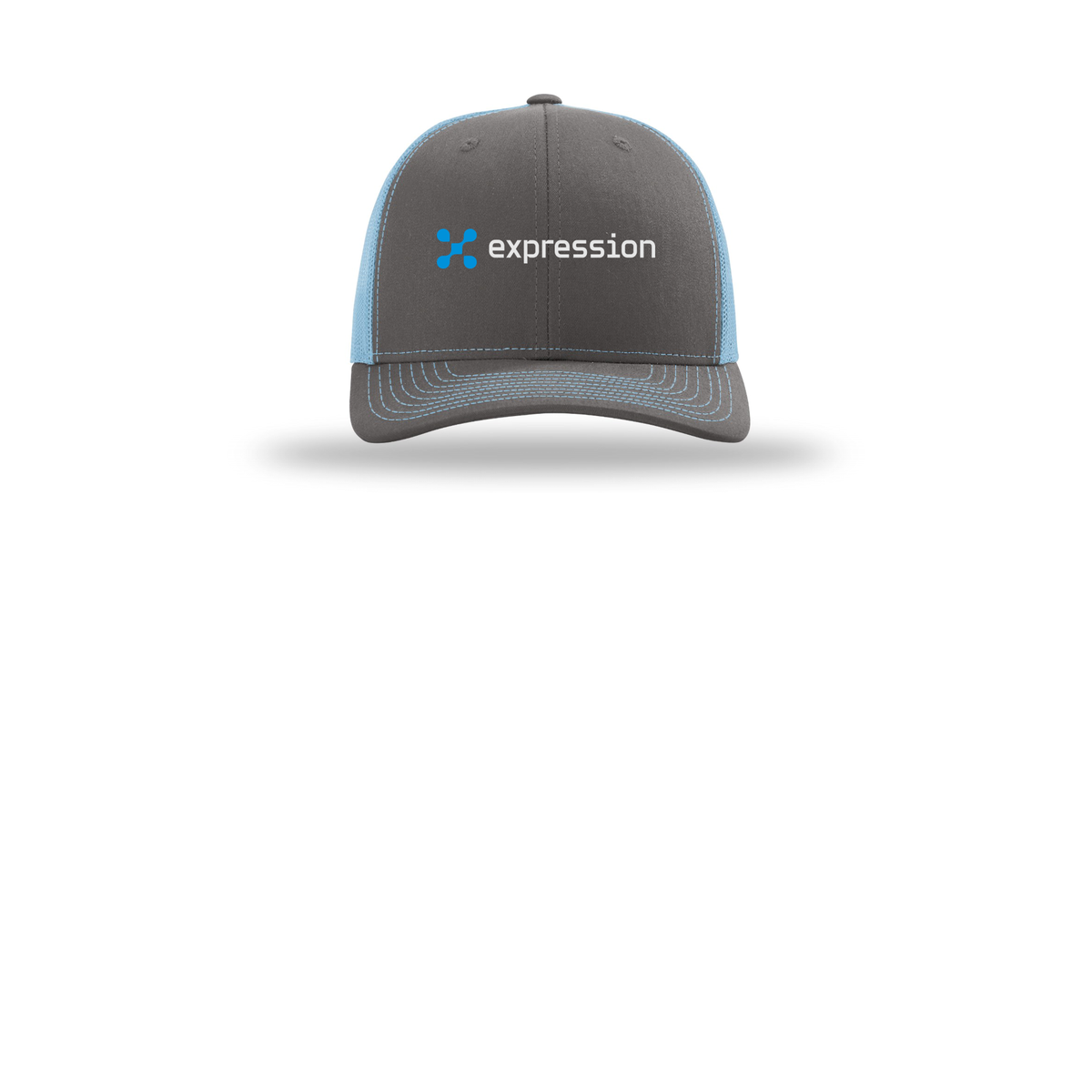 expr-richardson-trucker-cap-embroidery-capfront-R112-charcoalcolumbiablue-flat-front