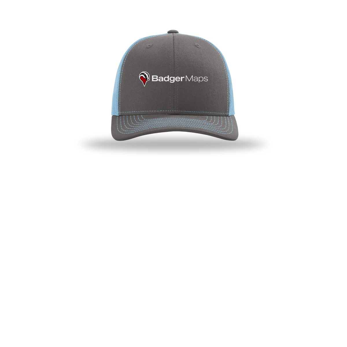 badgermapping-richardson-trucker-cap-embroidery-capfront-R112-charcoalcolumbiablue-flat-front