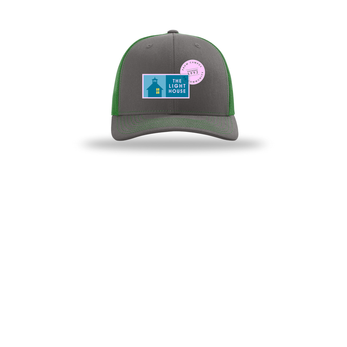 lhcampus-richardson-trucker-cap-embroidery-capfront-R112-charcoalkelly-flat-front