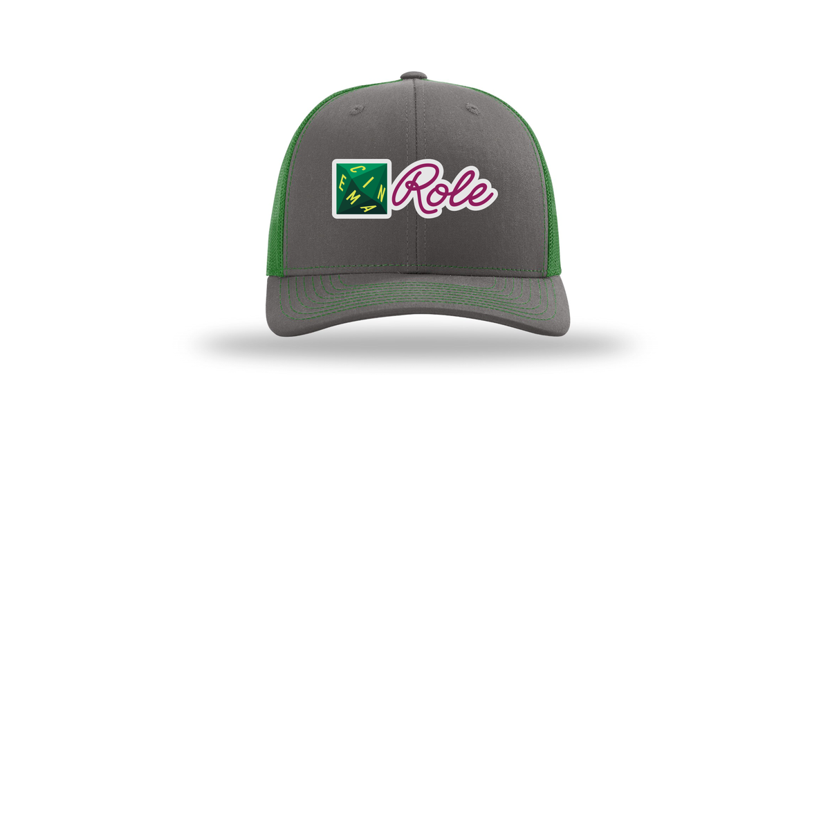 cinemarole-richardson-trucker-cap-embroidery-capfront-R112-charcoalkelly-flat-front