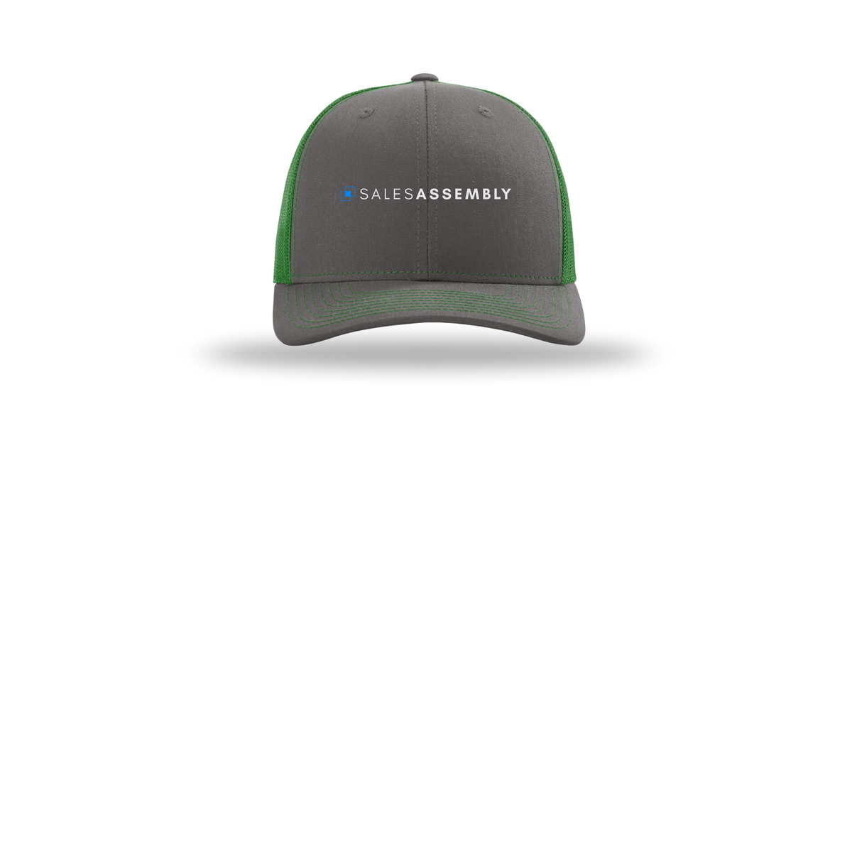 salesassembly-richardson-trucker-cap-embroidery-capfront-R112-charcoalkelly-flat-front