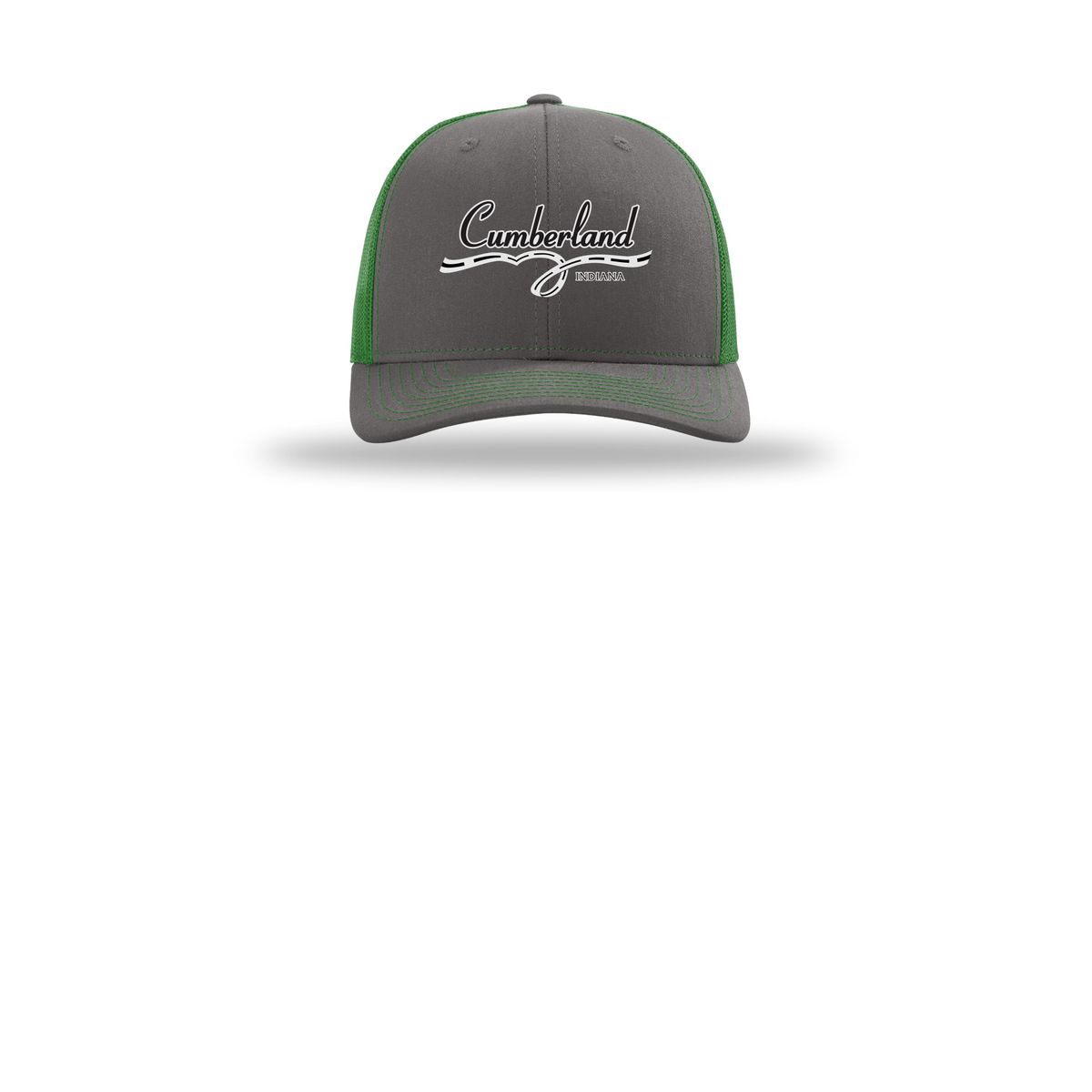 cumberland-richardson-trucker-cap-embroidery-capfront-R112-charcoalkelly-flat-front