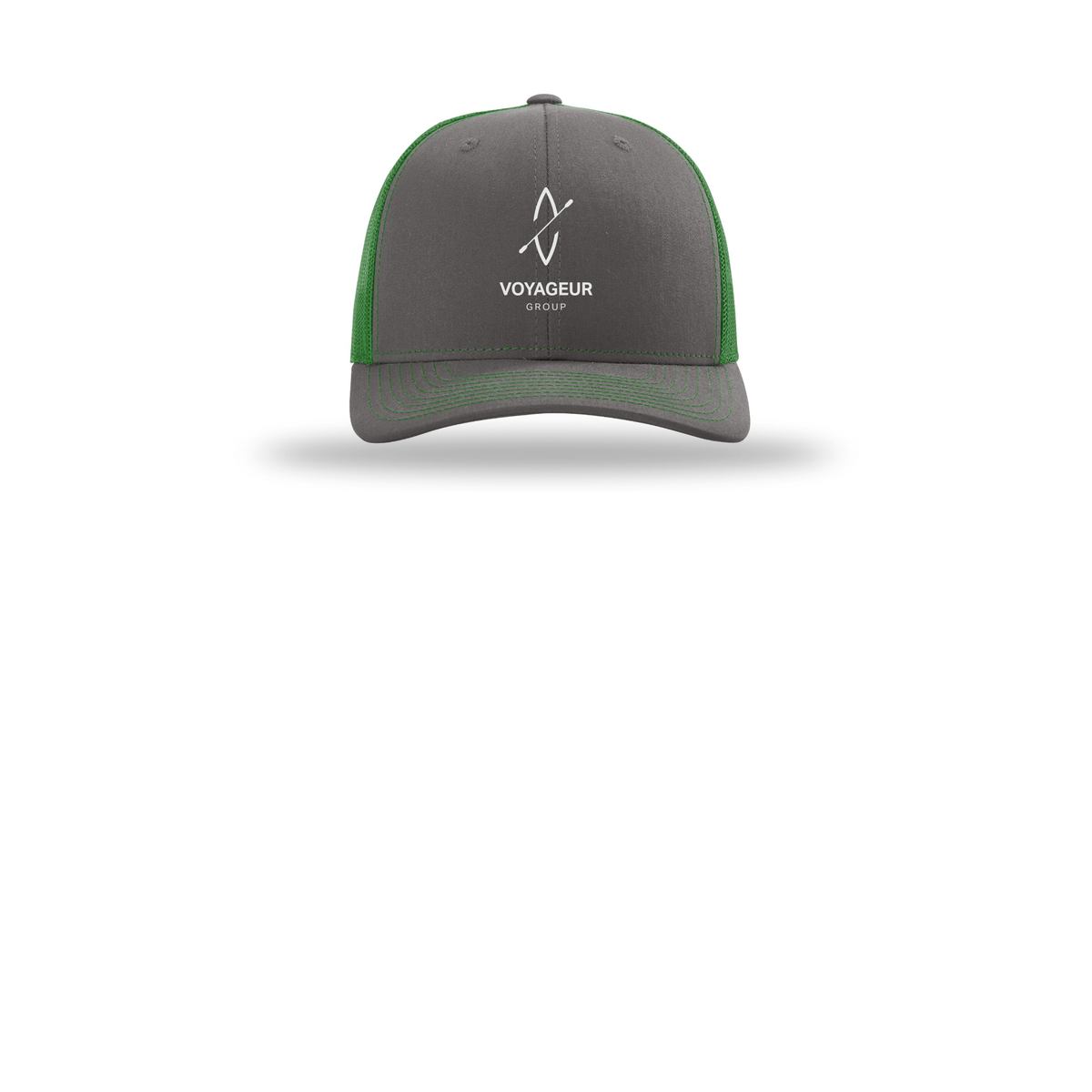 voyageurgroup-richardson-trucker-cap-embroidery-capfront-R112-charcoalkelly-flat-front