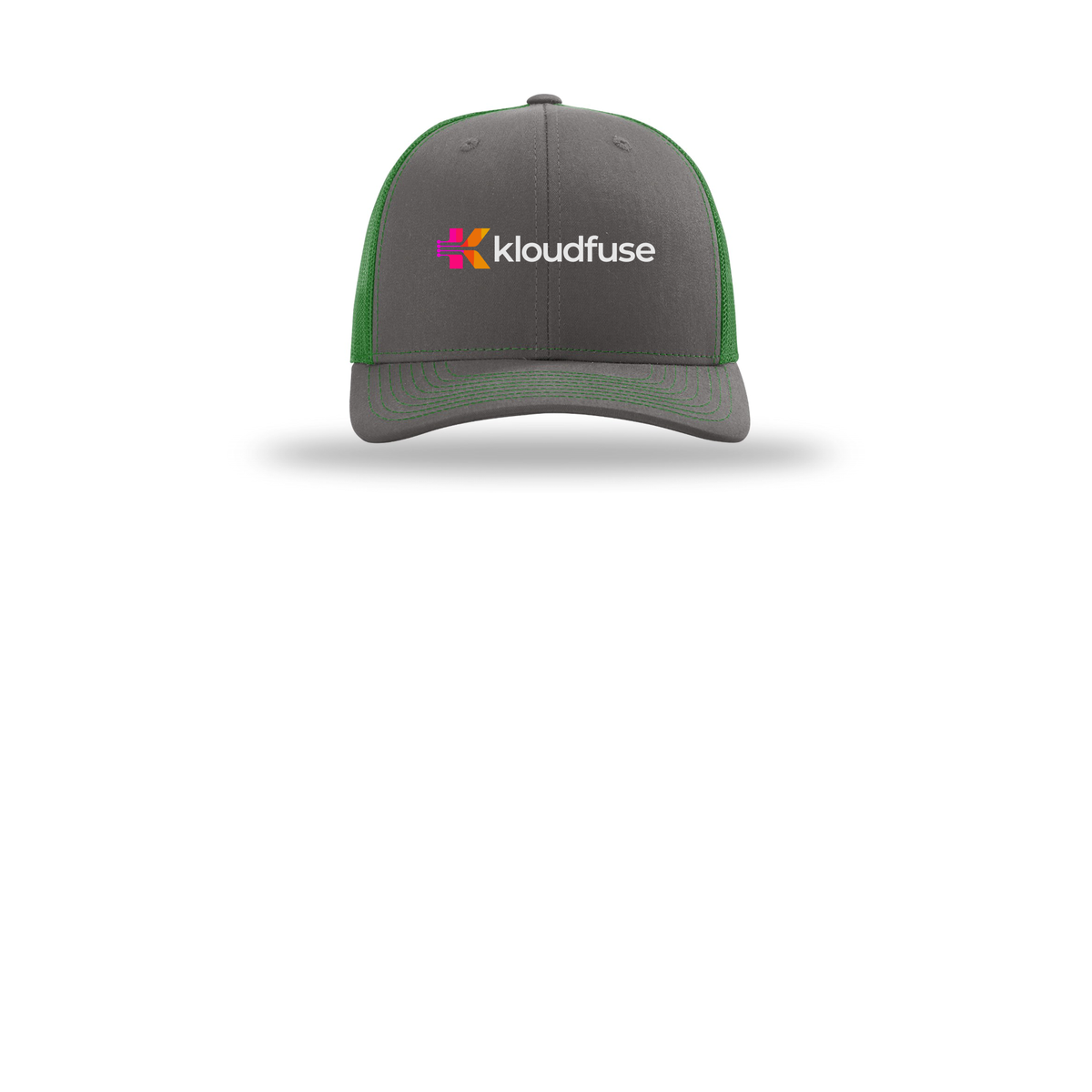 kloudfuse-richardson-trucker-cap-embroidery-capfront-R112-charcoalkelly-flat-front