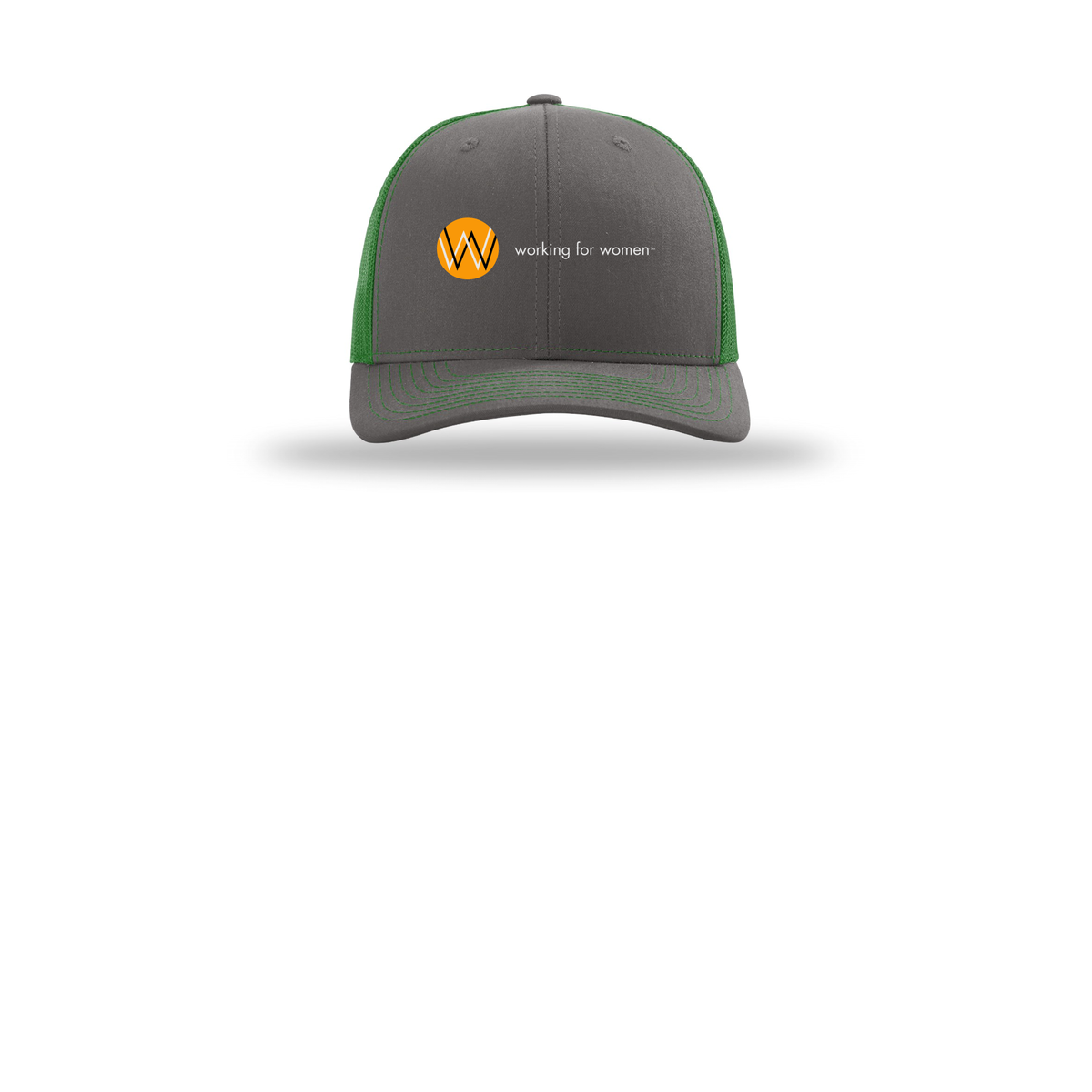 workingforwomen-richardson-trucker-cap-embroidery-capfront-R112-charcoalkelly-flat-front