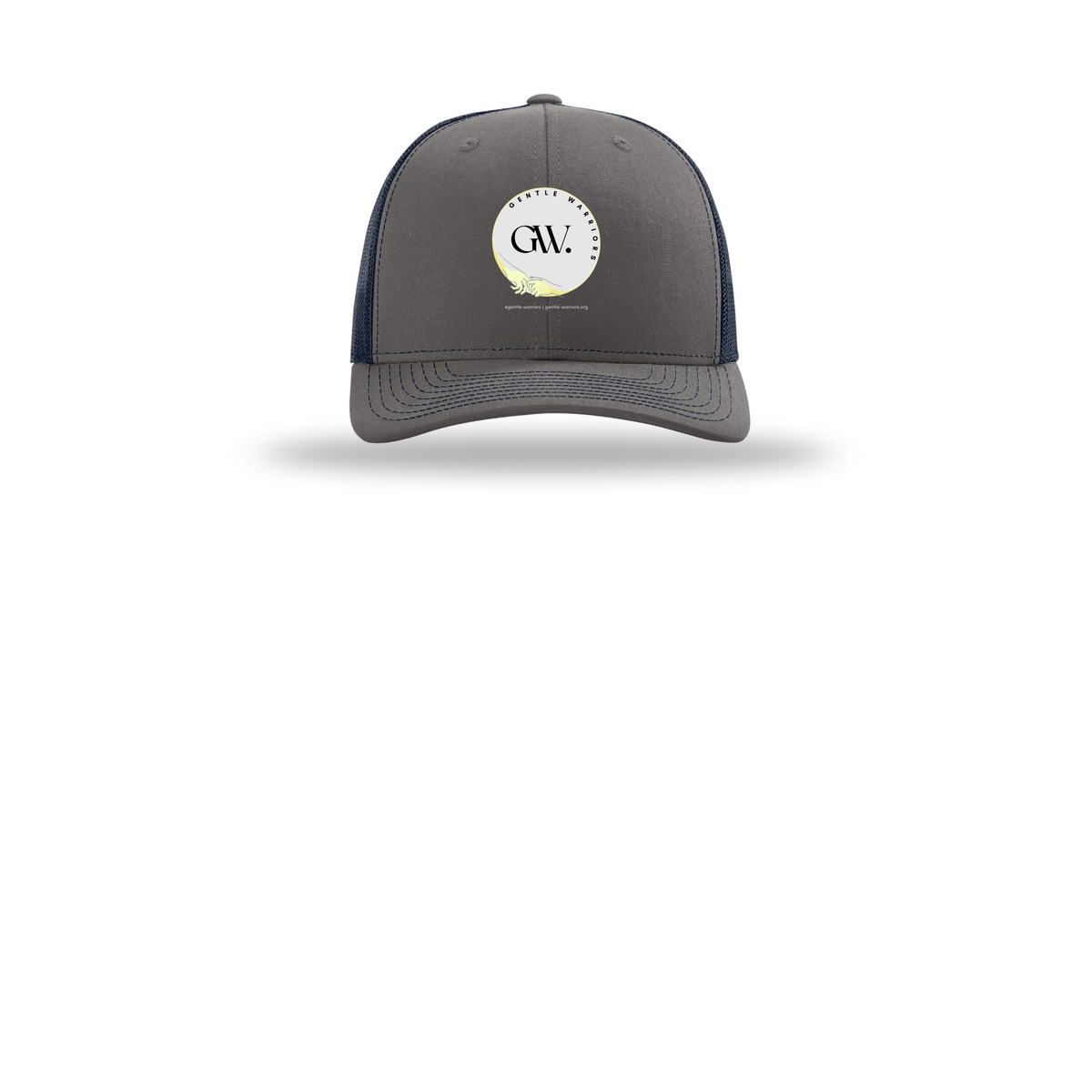 gentle-warriors-richardson-trucker-cap-embroidery-capfront-R112-charcoalnavy-flat-front