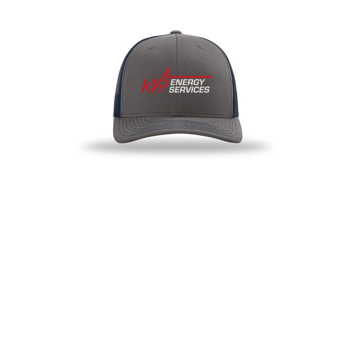 kvpenergy-richardson-trucker-cap-embroidery-capfront-R112-charcoalnavy-flat-front