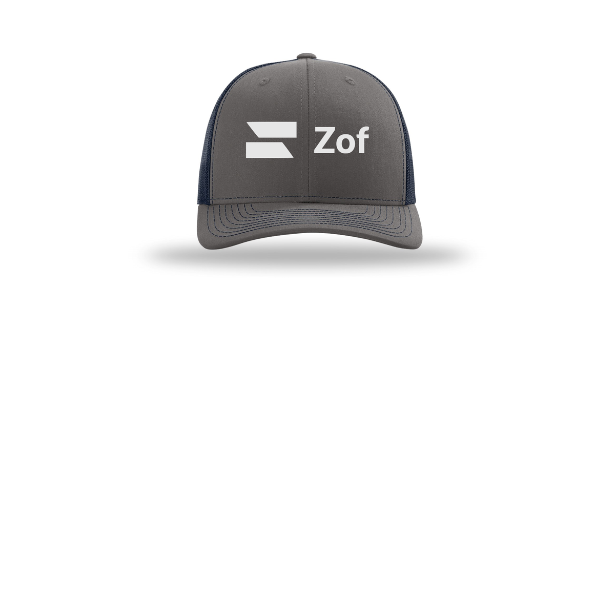 zof-richardson-trucker-cap-embroidery-capfront-R112-charcoalnavy-flat-front