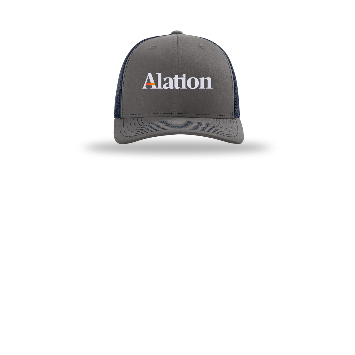 alation-richardson-trucker-cap-embroidery-capfront-R112-charcoalnavy-flat-front