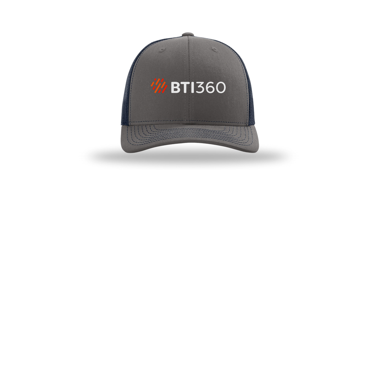 bti360-richardson-trucker-cap-embroidery-capfront-R112-charcoalnavy-flat-front