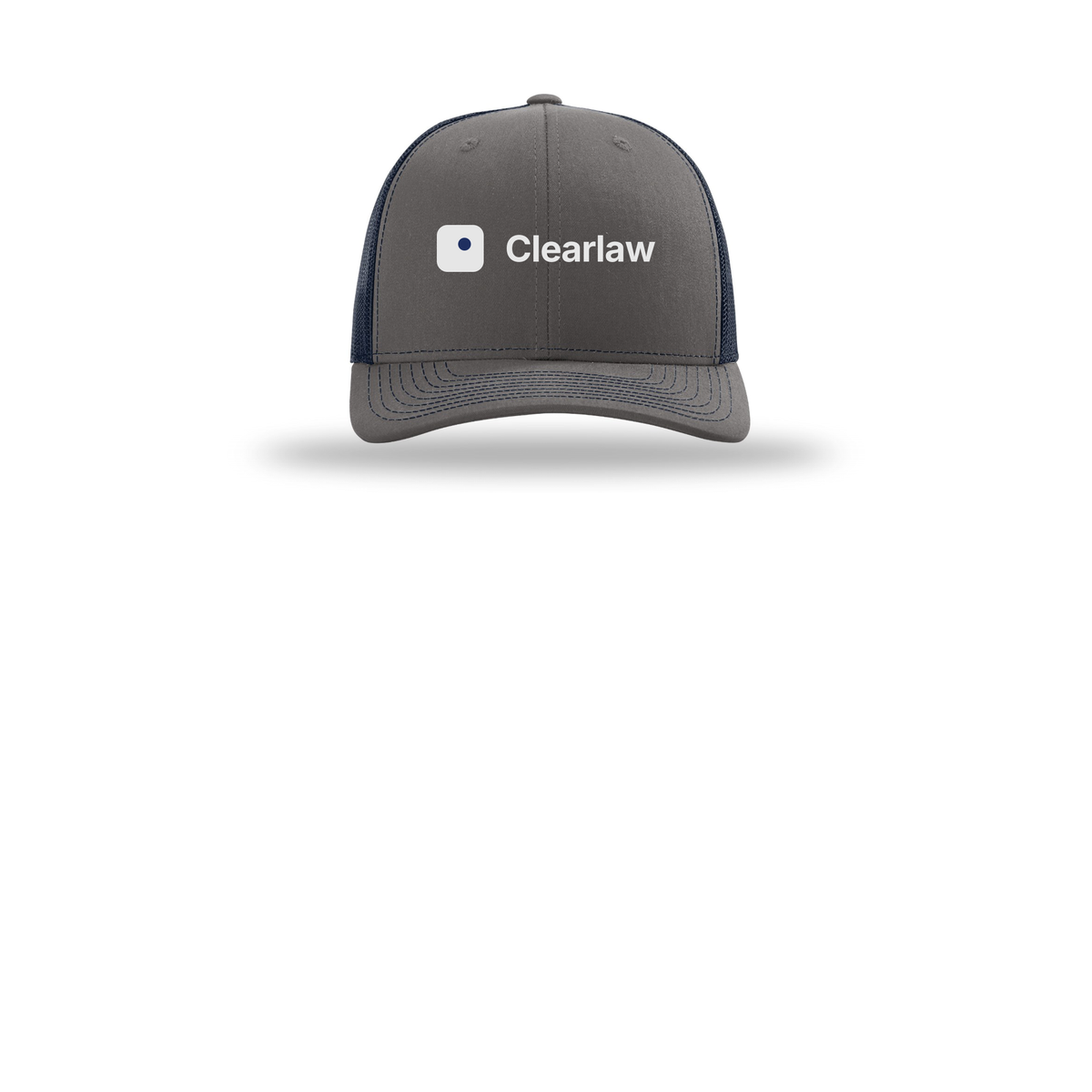 clearlaw-richardson-trucker-cap-embroidery-capfront-R112-charcoalnavy-flat-front