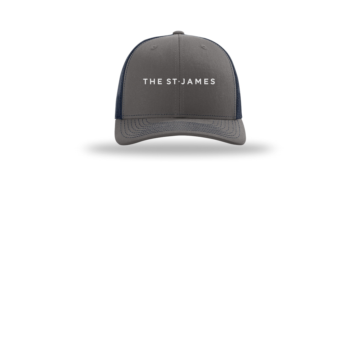 thestjames-richardson-trucker-cap-embroidery-capfront-R112-charcoalnavy-flat-front