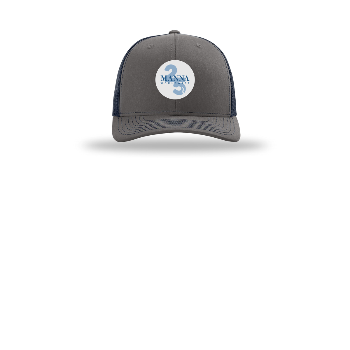 mannaworldwide-richardson-trucker-cap-embroidery-capfront-R112-charcoalnavy-flat-front