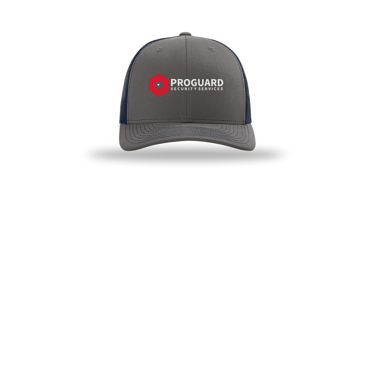 proguardsecurityservices-richardson-trucker-cap-embroidery-capfront-R112-charcoalnavy-flat-front