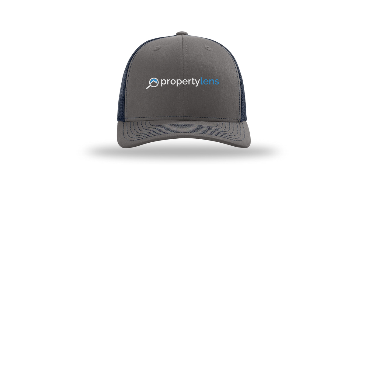 propertylens-richardson-trucker-cap-embroidery-capfront-R112-charcoalnavy-flat-front