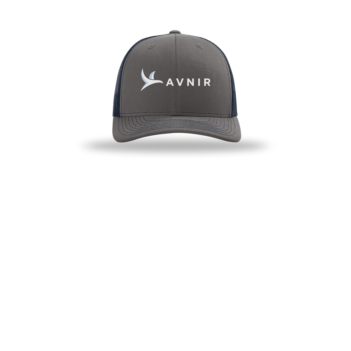 avnir-richardson-trucker-cap-embroidery-capfront-R112-charcoalnavy-flat-front