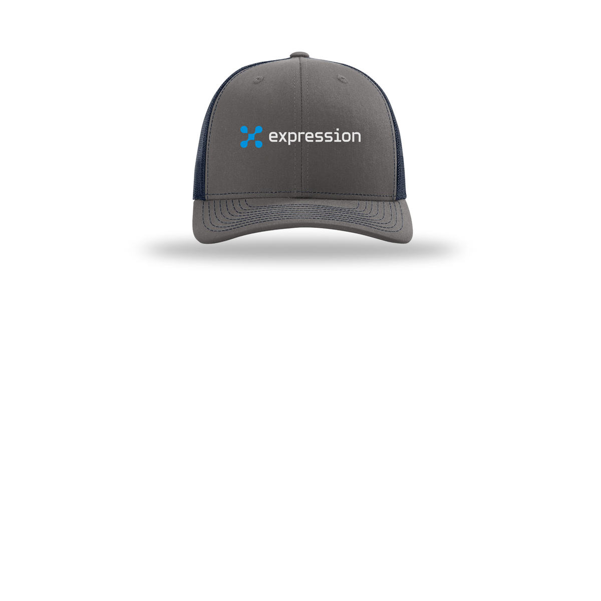 expr-richardson-trucker-cap-embroidery-capfront-R112-charcoalnavy-flat-front