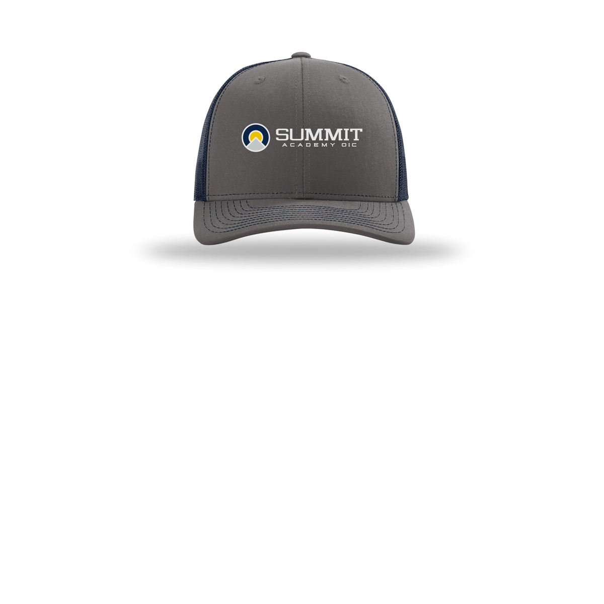 saoic-richardson-trucker-cap-embroidery-capfront-R112-charcoalnavy-flat-front