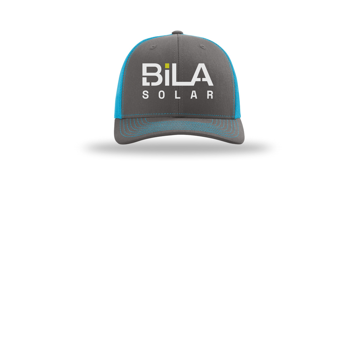 bilasolar-richardson-trucker-cap-embroidery-capfront-R112-charcoalneonblue-flat-front