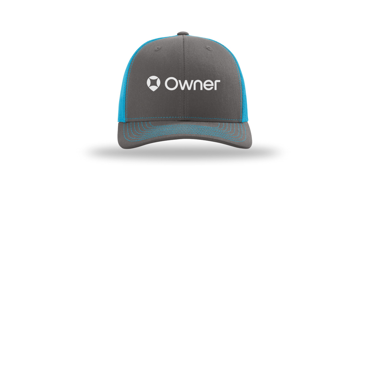 owner-richardson-trucker-cap-embroidery-capfront-R112-charcoalneonblue-flat-front