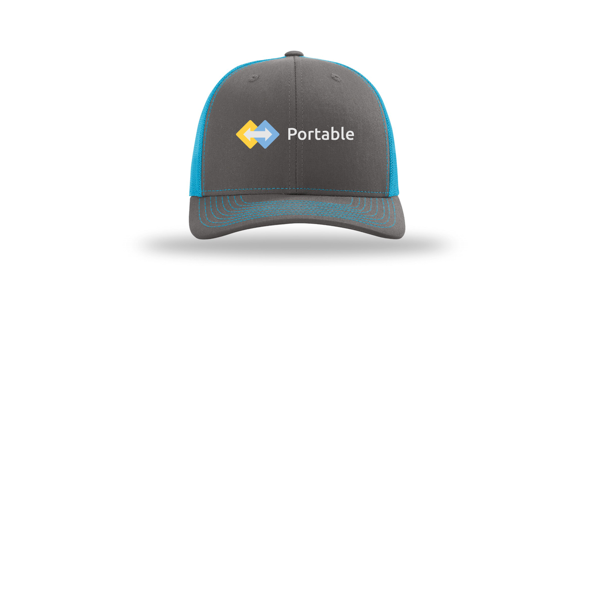 portable-richardson-trucker-cap-embroidery-capfront-R112-charcoalneonblue-flat-front