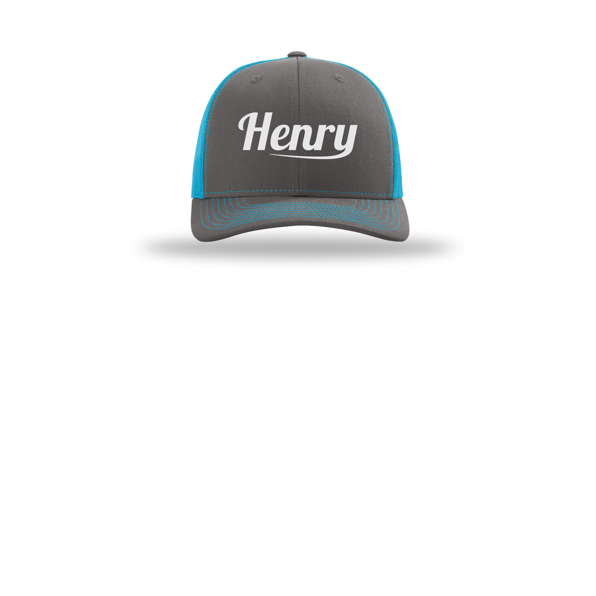 henrymeds-richardson-trucker-cap-embroidery-capfront-R112-charcoalneonblue-flat-front