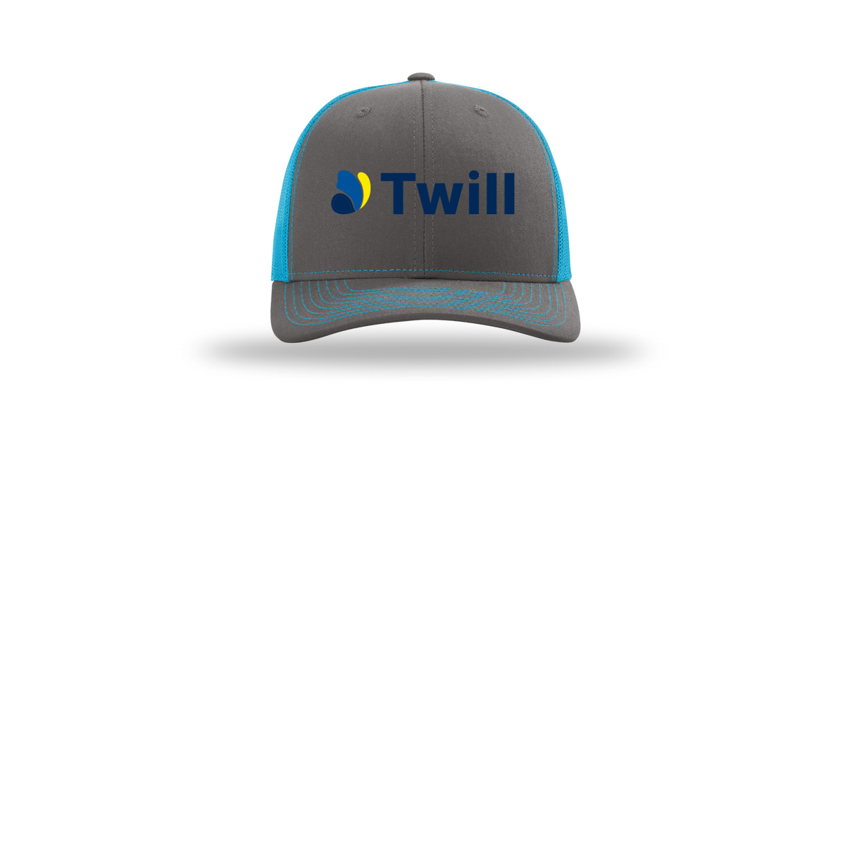 withtwill-richardson-trucker-cap-embroidery-capfront-R112-charcoalneonblue-flat-front