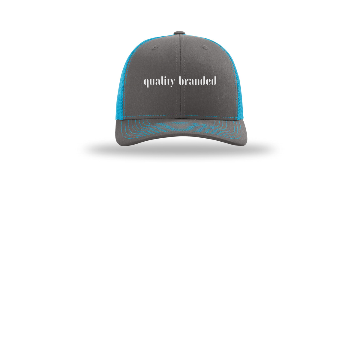 qualitybranded-richardson-trucker-cap-embroidery-capfront-R112-charcoalneonblue-flat-front