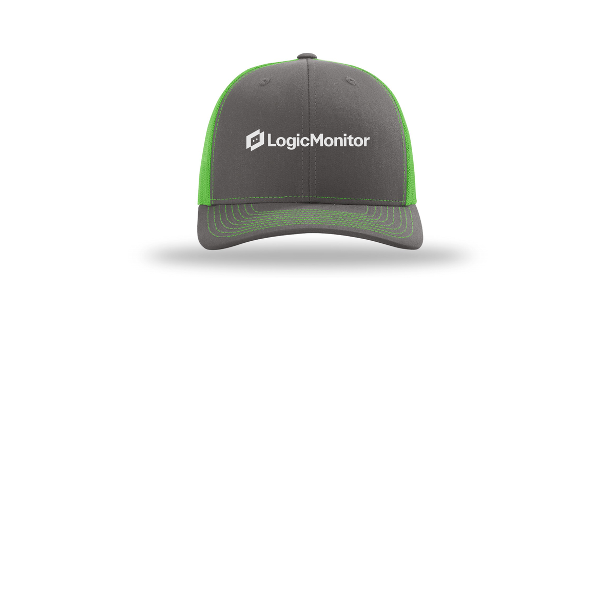 logicmonitor-richardson-trucker-cap-embroidery-capfront-R112-charcoalneongreen-flat-front